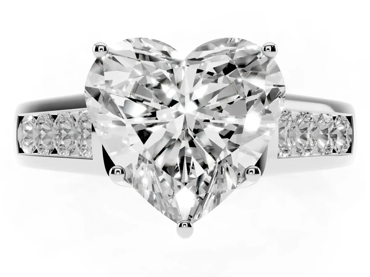 Heart Cut Brilliant Channel-Set Solitaire Ring with Four-Prong Setting Silver