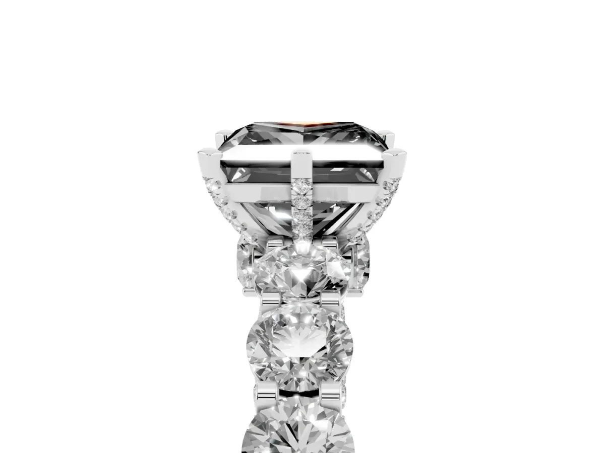 Fancy Black Princess Cut Diamond Side Stone Engagement Ring with Four-Prong Setting Platinum