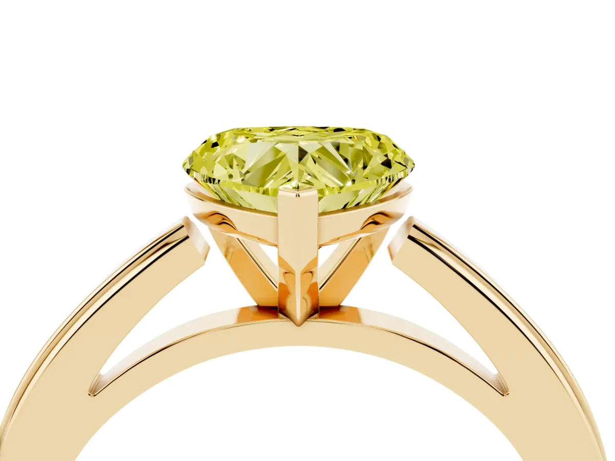Fancy Yellow Heart Cut Solitaire Diamond Ring with Four-Prong Setting and Classic Band Yellow gold