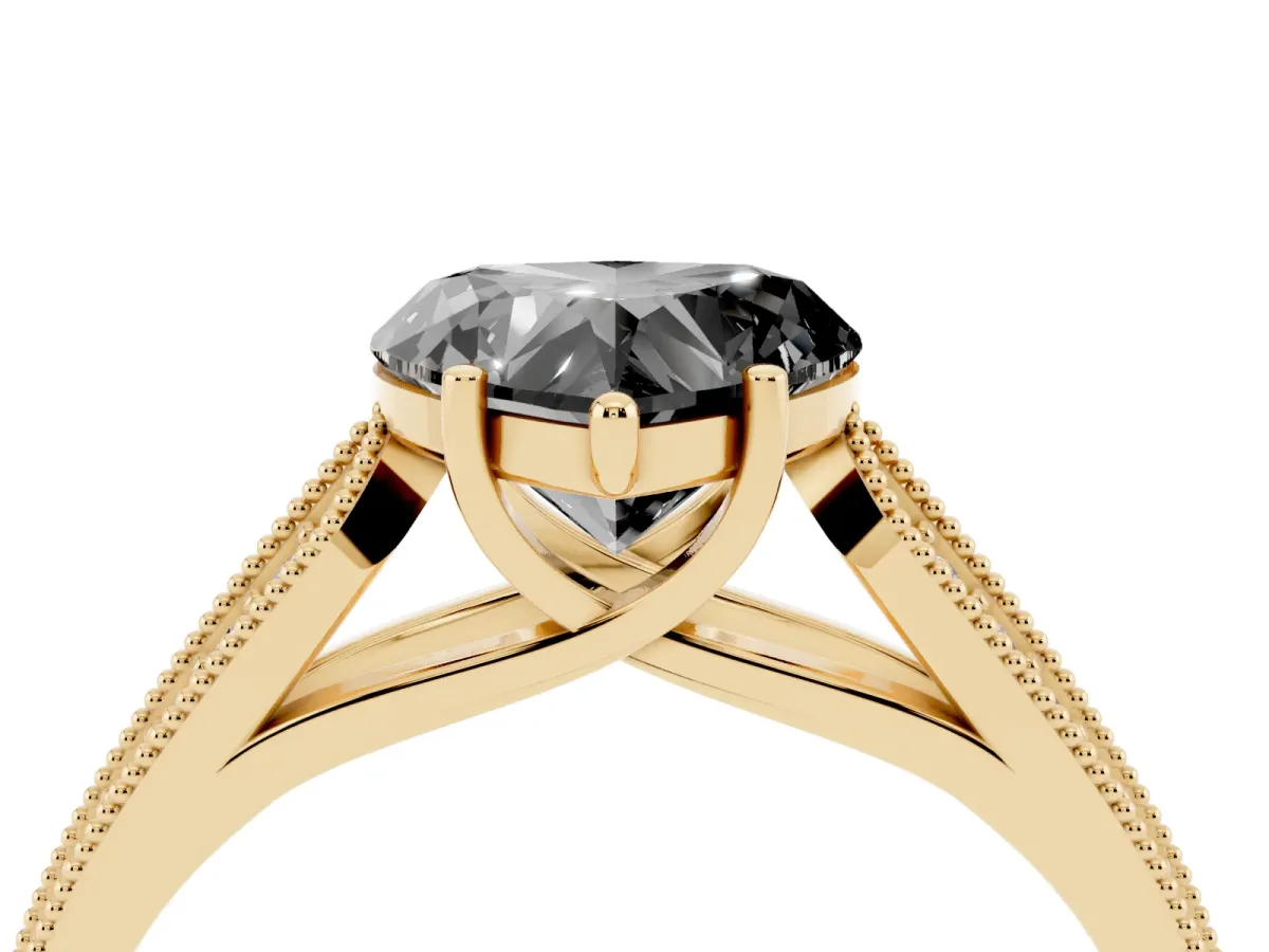 Fancy Black Heart Cut Cut Pave Split Shank Engagement Ring with Four-Prong Setting Yellow gold