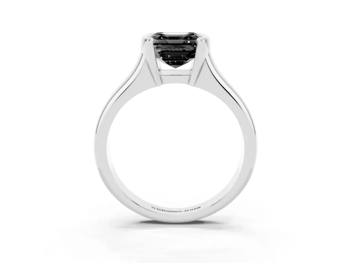 Fancy Black Asscher Cut Solitaire Tension Set Diamond Ring with Split Shank Band White gold