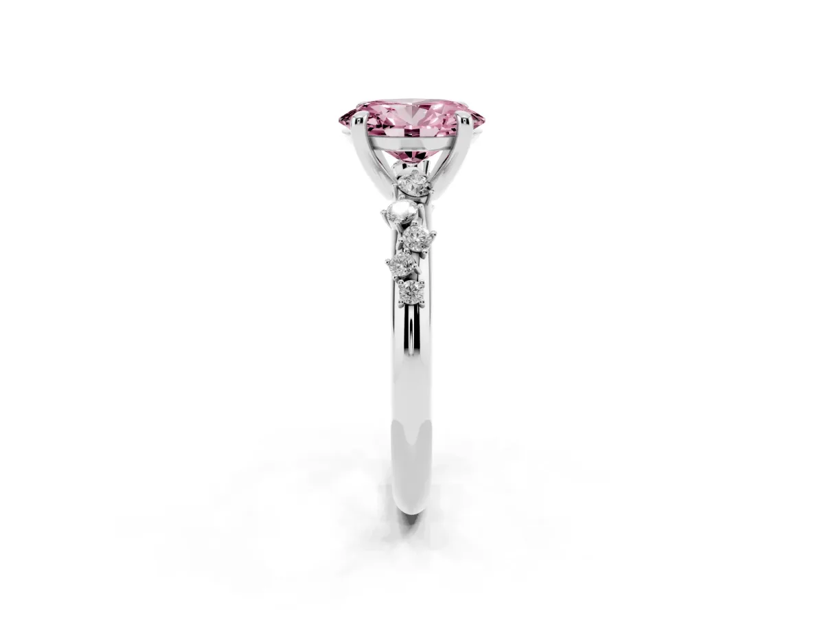 Fancy Pink Oval Cut Cut Diamond Vine Band with Four-Prong Setting Platinum
