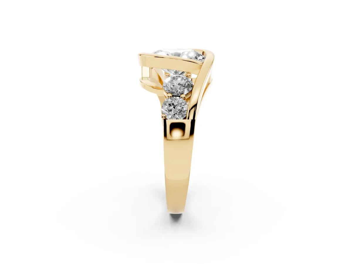 Bezel Set Oval Cut Diamond Bypass Ring with Round Accents Yellow gold