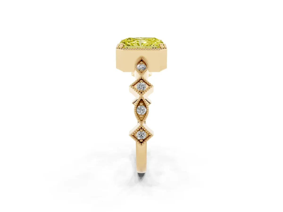 Fancy Yellow Radiant Cut Milgrain Marquise Diamond Twist Band Ring Yellow gold