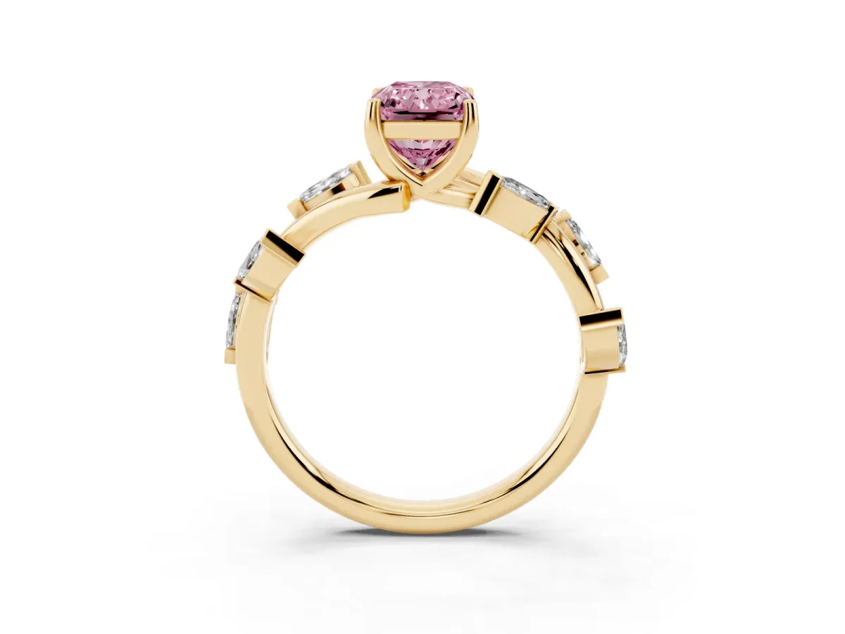 Fancy Pink Radiant Cut Solitaire Twisted Band Marquise Accent Prong Setting Ring Yellow gold