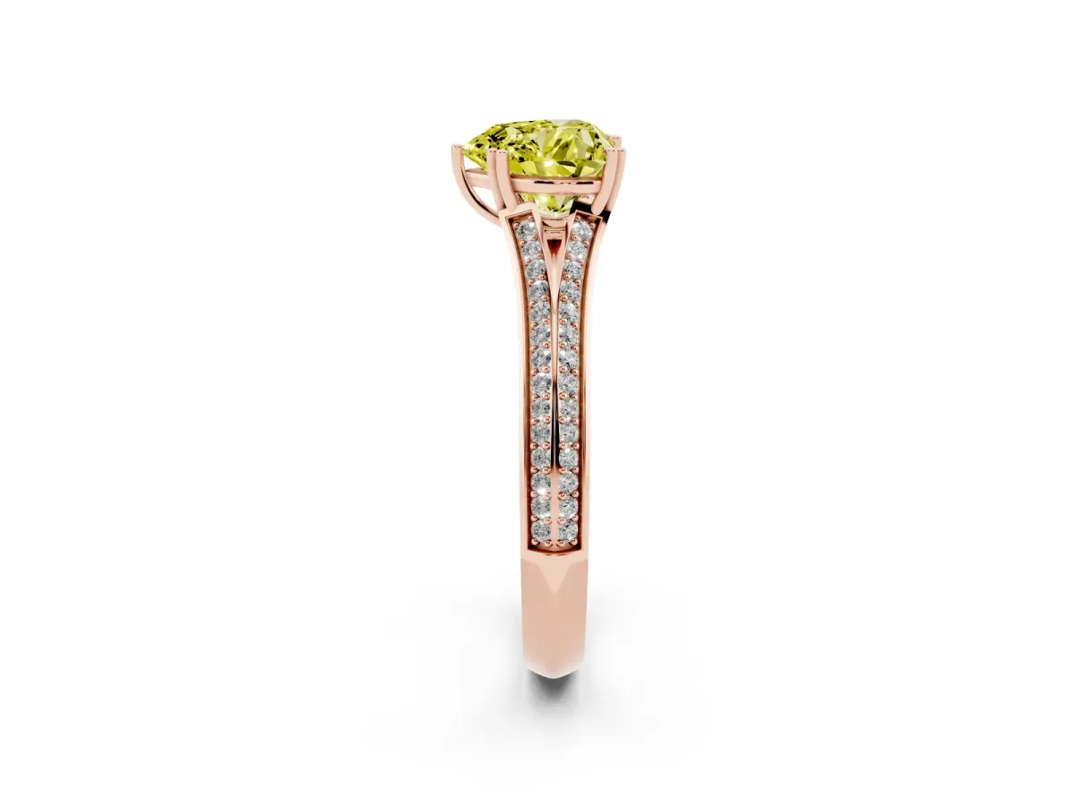 Fancy Yellow Heart Cut Diamond Split Shank Engagement Ring with Pavé Band Rose gold