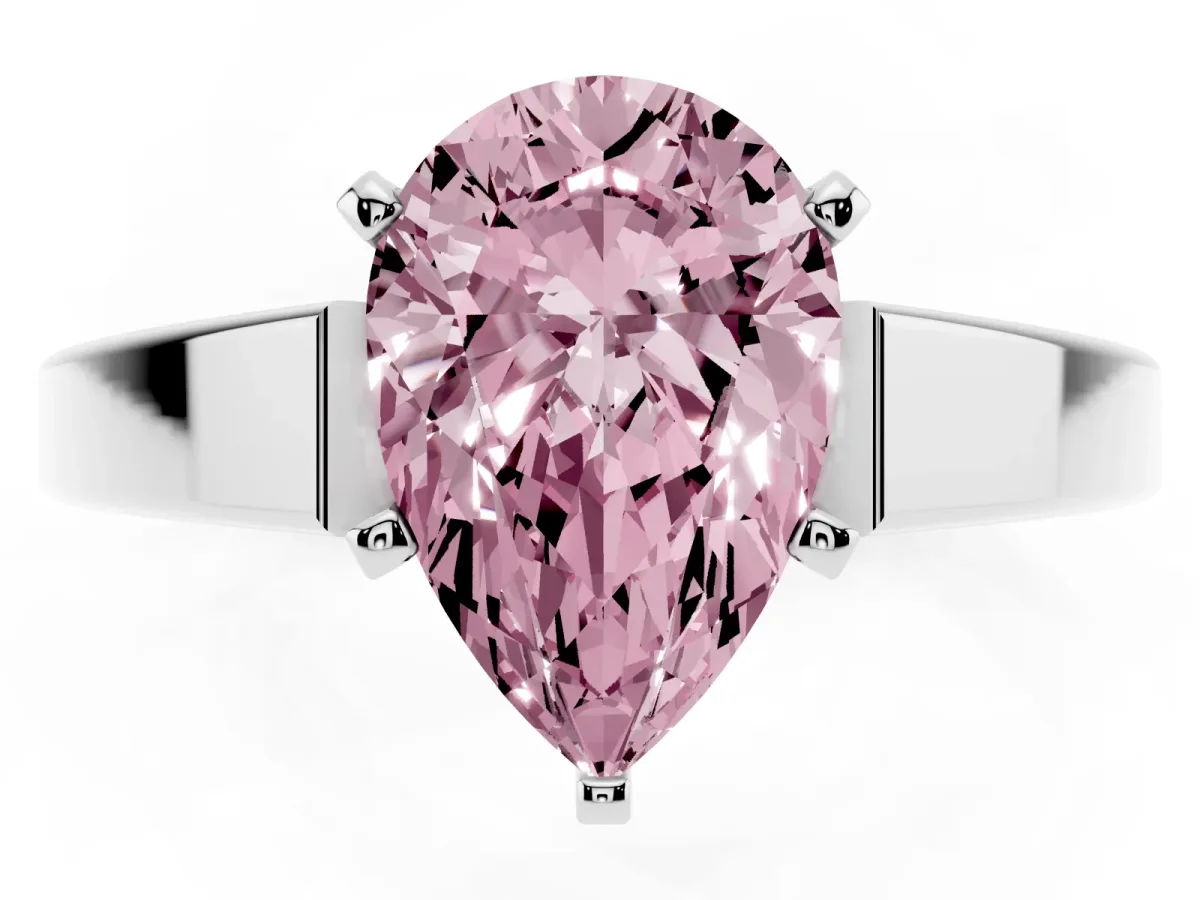 Fancy Pink Pear Cut Solitaire Engagement Ring with Four-Prong Setting and Tapered Band Platinum