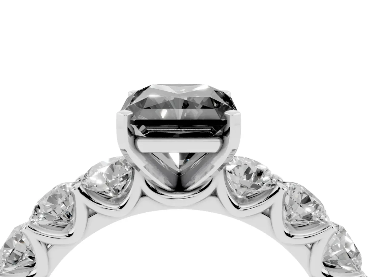 Fancy Black Radiant Cut Diamond Prong Setting with Side Stones on a Pave Band Silver