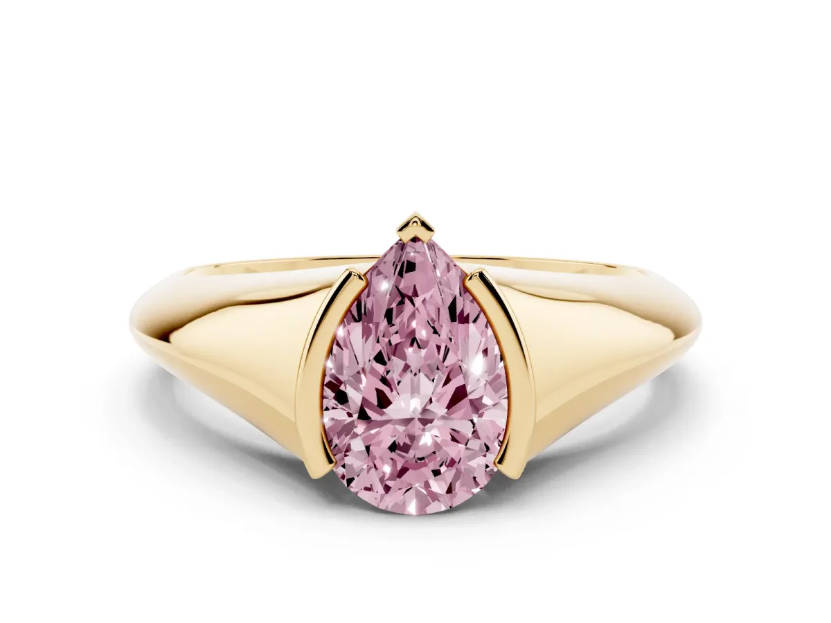 Fancy Pink Pear Cut Solitaire Tension Set Diamond Ring Yellow gold