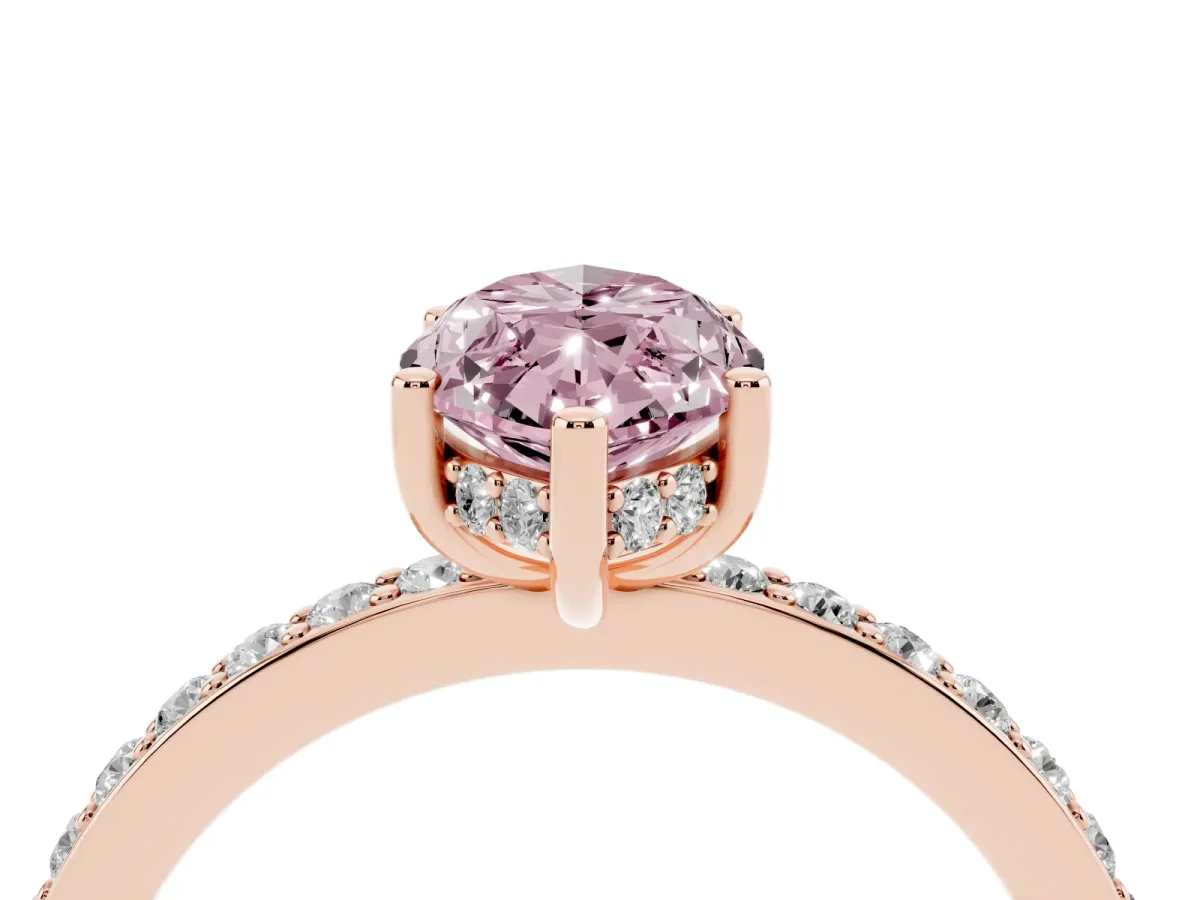 Fancy Pink Marquise Cut Cut Diamond Pavé Band Ring with Four-Prong Setting Rose gold