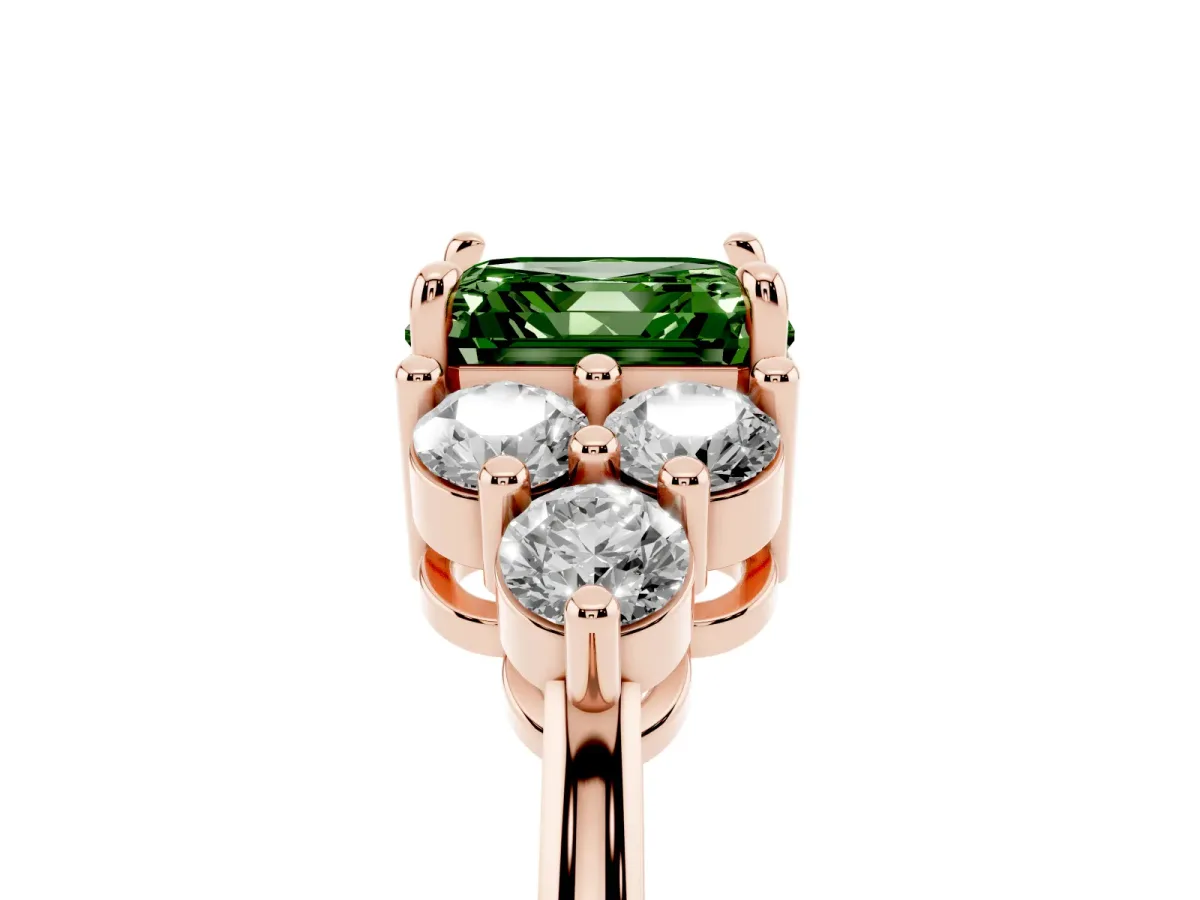 Fancy Green Asscher Cut Brilliant Diamond Cluster Accent Solitaire Ring with Prong Setting Rose gold