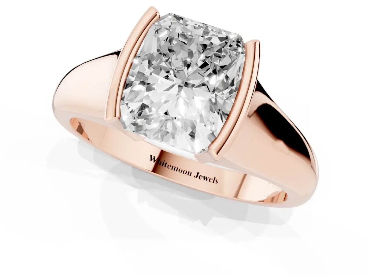 Radiant Cut Solitaire Tension Set Diamond Ring with Split Shank Band Rose gold
