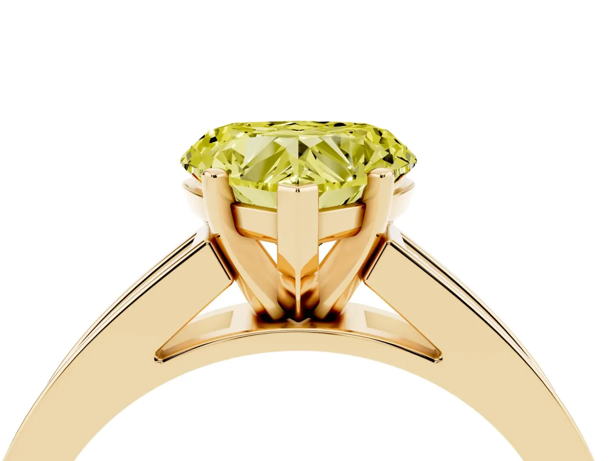 Fancy Yellow Heart Cut Solitaire Diamond Ring with Channel-Set Band and Four-Prong Setting Yellow gold