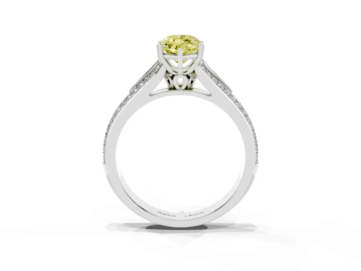 Fancy Yellow Marquise Cut Diamond Split Shank Engagement Ring with Pavé Band Silver