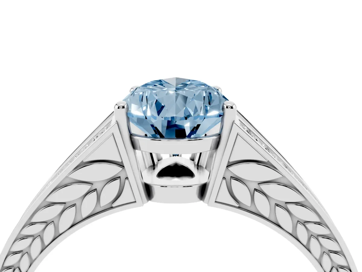 Fancy Blue Pear Cut Diamond Split Shank Ring with Pavé Band and Four-Prong Setting Silver