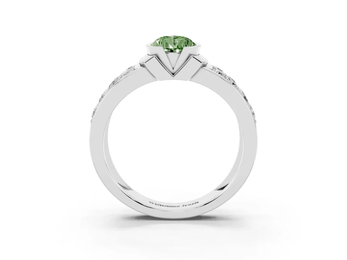 Fancy Green Pear Cut Brilliant Diamond Channel Set Wide Band Ring with Bezel Setting Platinum