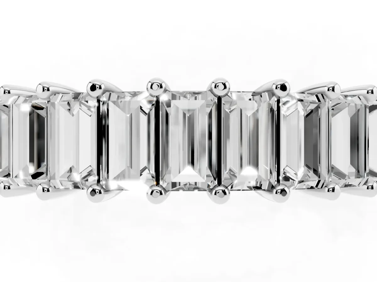 Baguette Cut Half Eternity Band with Shared Prong Setting Platinum