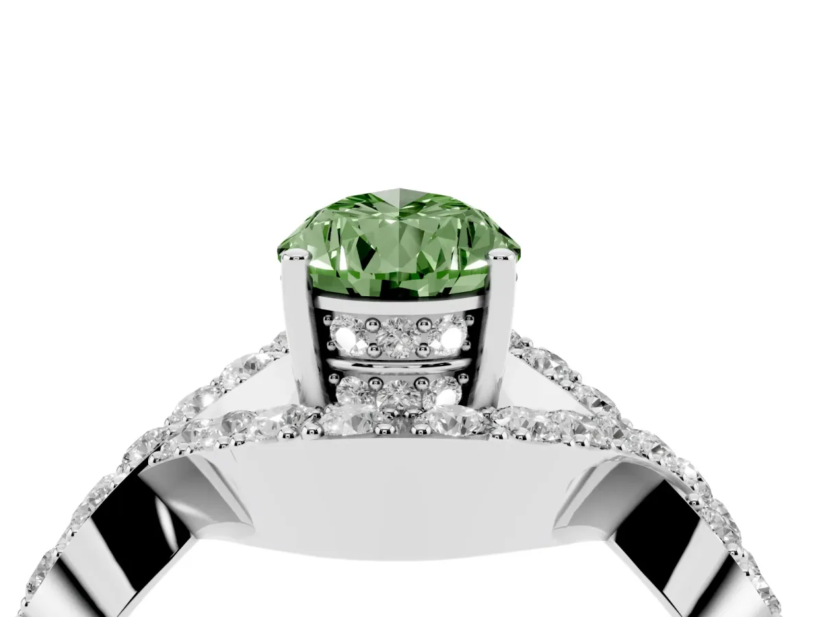 Fancy Green Pear Cut Solitaire Twist Band Pavé Diamond Engagement Ring Silver