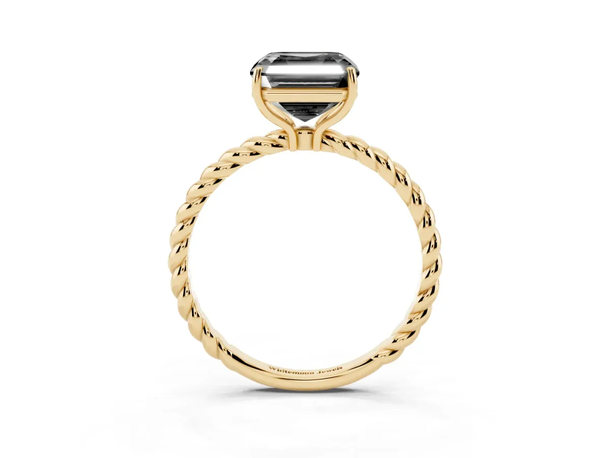 Fancy Black Asscher Cut Solitaire Twisted Band 4-Prong Ring Yellow gold