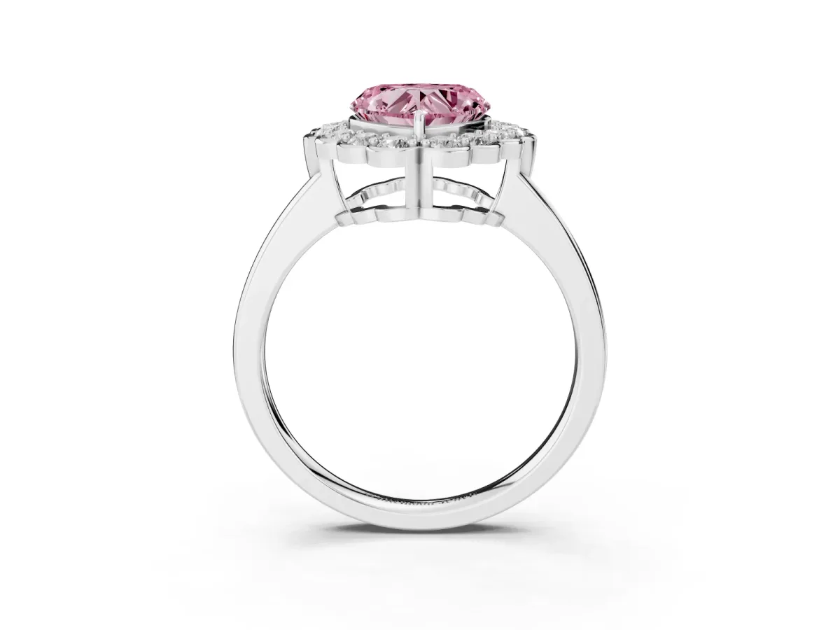 Fancy Pink Heart Cut Halo Cluster Diamond Engagement Ring with Solitaire Band and Prong Setting Platinum