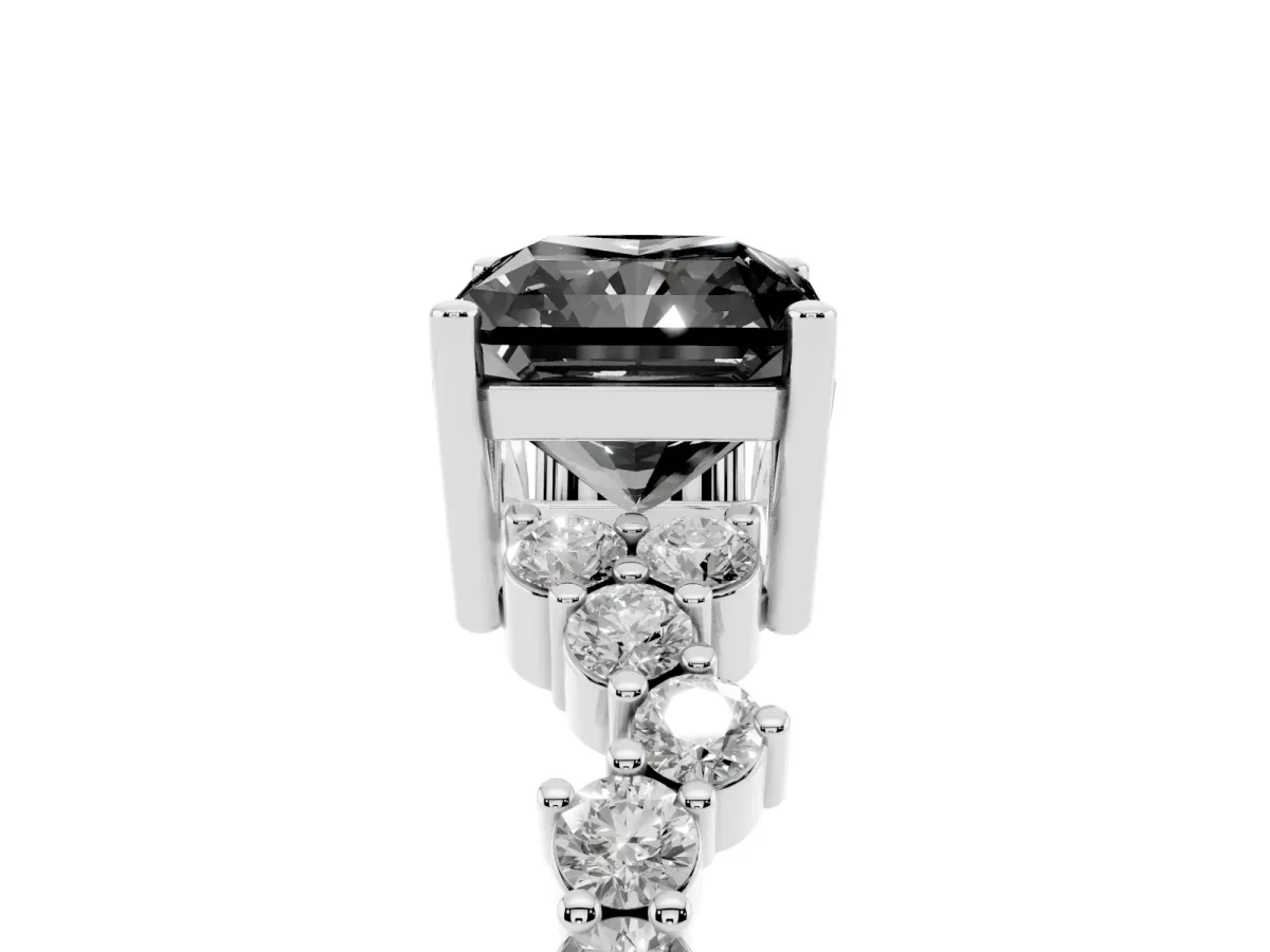 Fancy Black Radiant Cut Diamond Scattered Round Accent Ring with Prong Setting White gold
