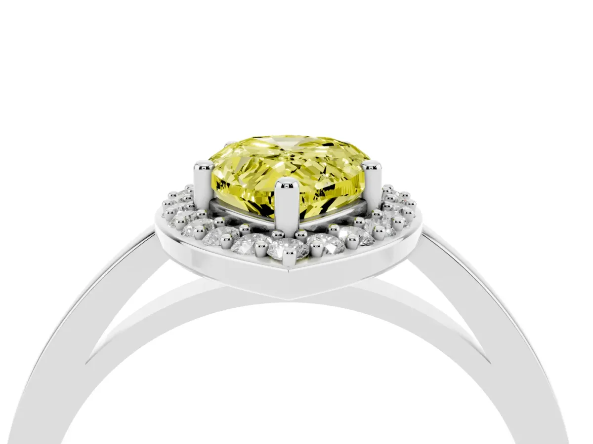 Fancy Yellow Pear Cut Halo Diamond Ring with Solitaire Band and Prong Setting Silver