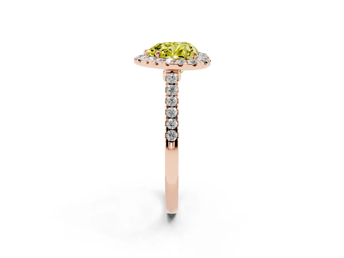 Fancy Yellow Heart Cut Halo Pave Diamond Engagement Ring with Four-Prong Setting Rose gold