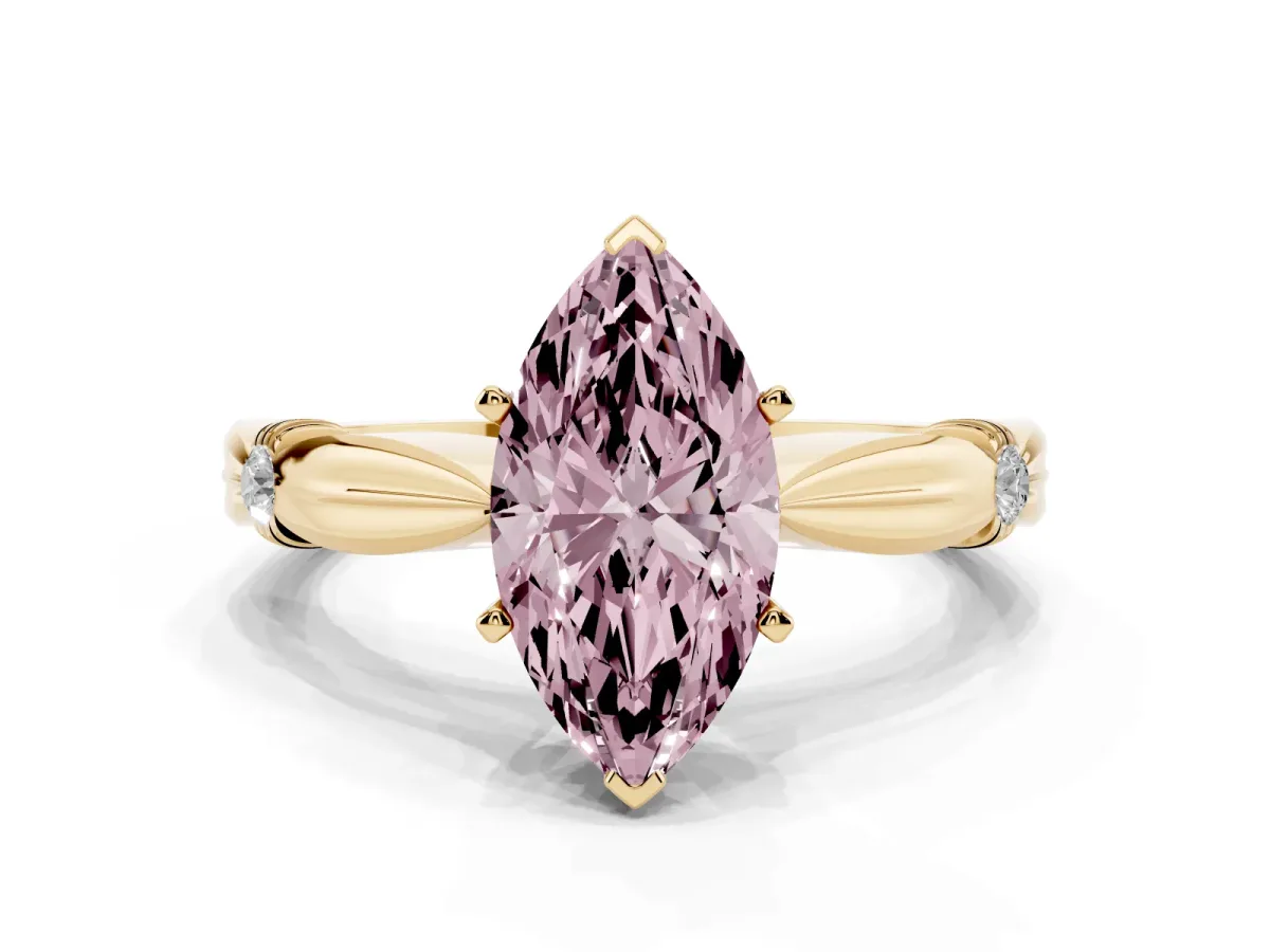 Fancy Pink Marquise Cut Solitaire Diamond Twisted Band with Four-Prong Setting Yellow gold