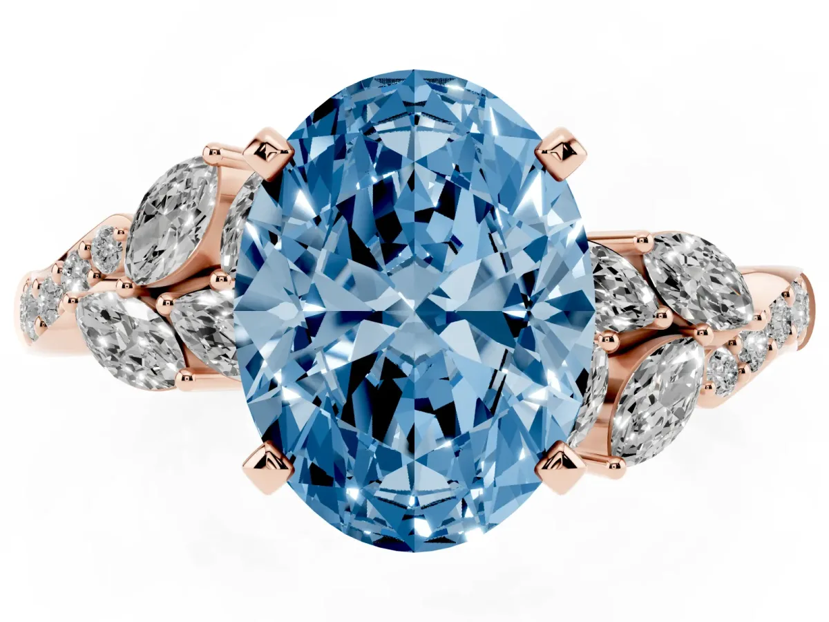 Fancy Blue Oval Cut Solitaire Marquise Twist Band with Six-Prong Setting Rose gold