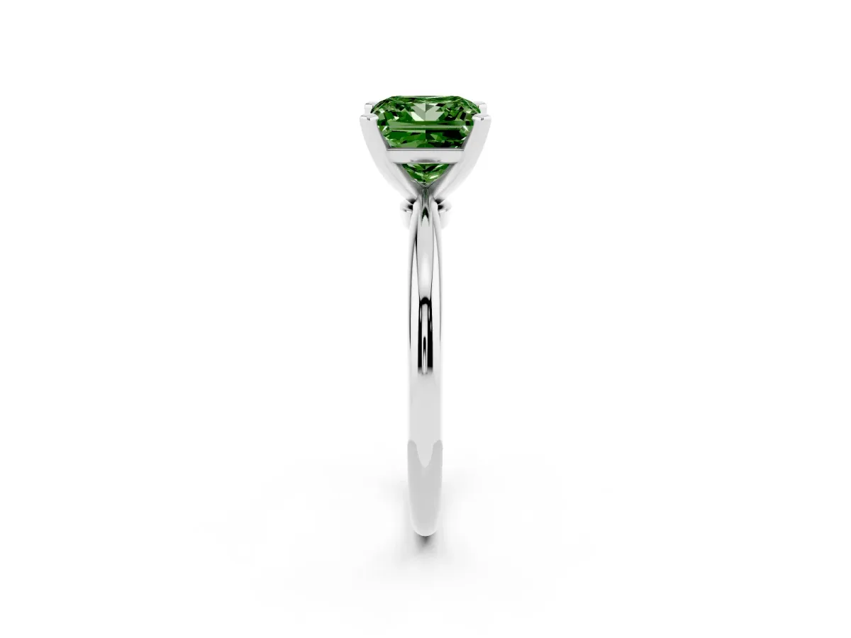 Fancy Green Princess Cut Diamond Solitaire Ring with Prong Setting and Classic Band Silver