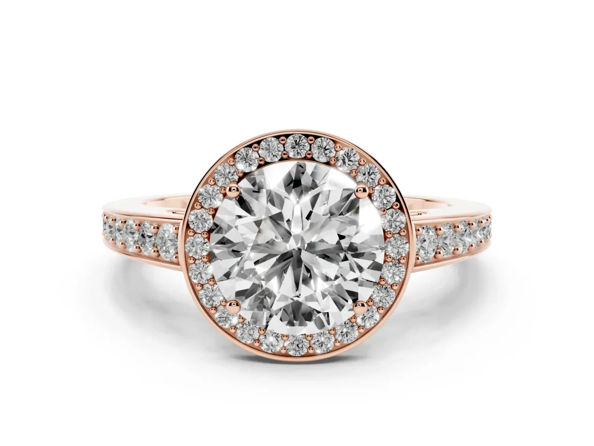 Round Cut Halo Pavé Diamond Engagement Ring with Bezel Setting Rose gold