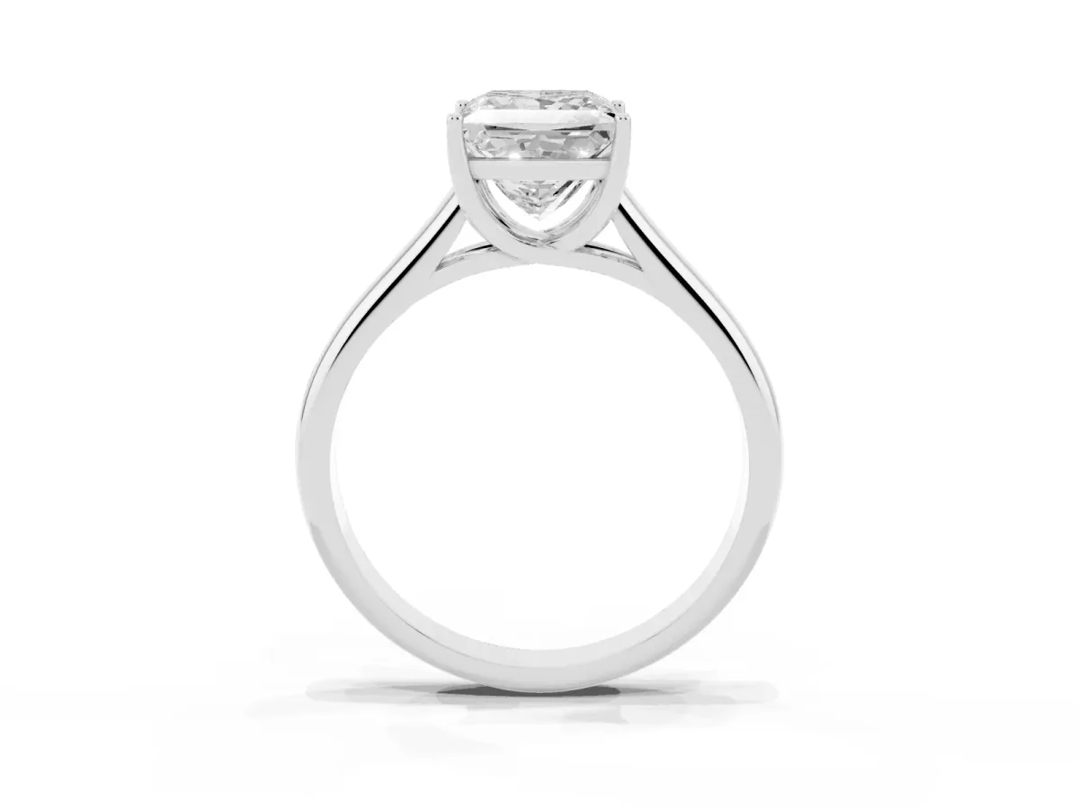 Princess Cut Solitaire Engagement Ring with Tapered Band and Four-Prong Setting Silver