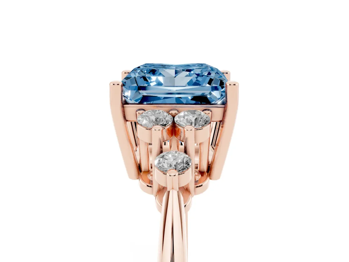Fancy Blue Princess Cut Cut Diamond Cluster Ring with Solitaire Band and Four-Prong Setting Rose gold
