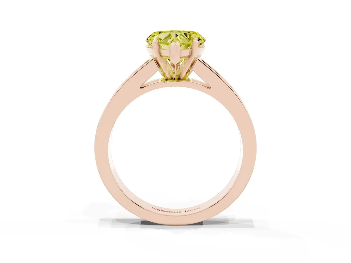 Fancy Yellow Heart Cut Solitaire Diamond Ring with Channel-Set Band and Four-Prong Setting Rose gold