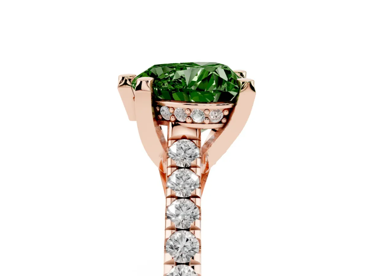 Fancy Green Heart Cut Brilliant Diamond Solitaire with Pavé Band and Four-Prong Setting Rose gold