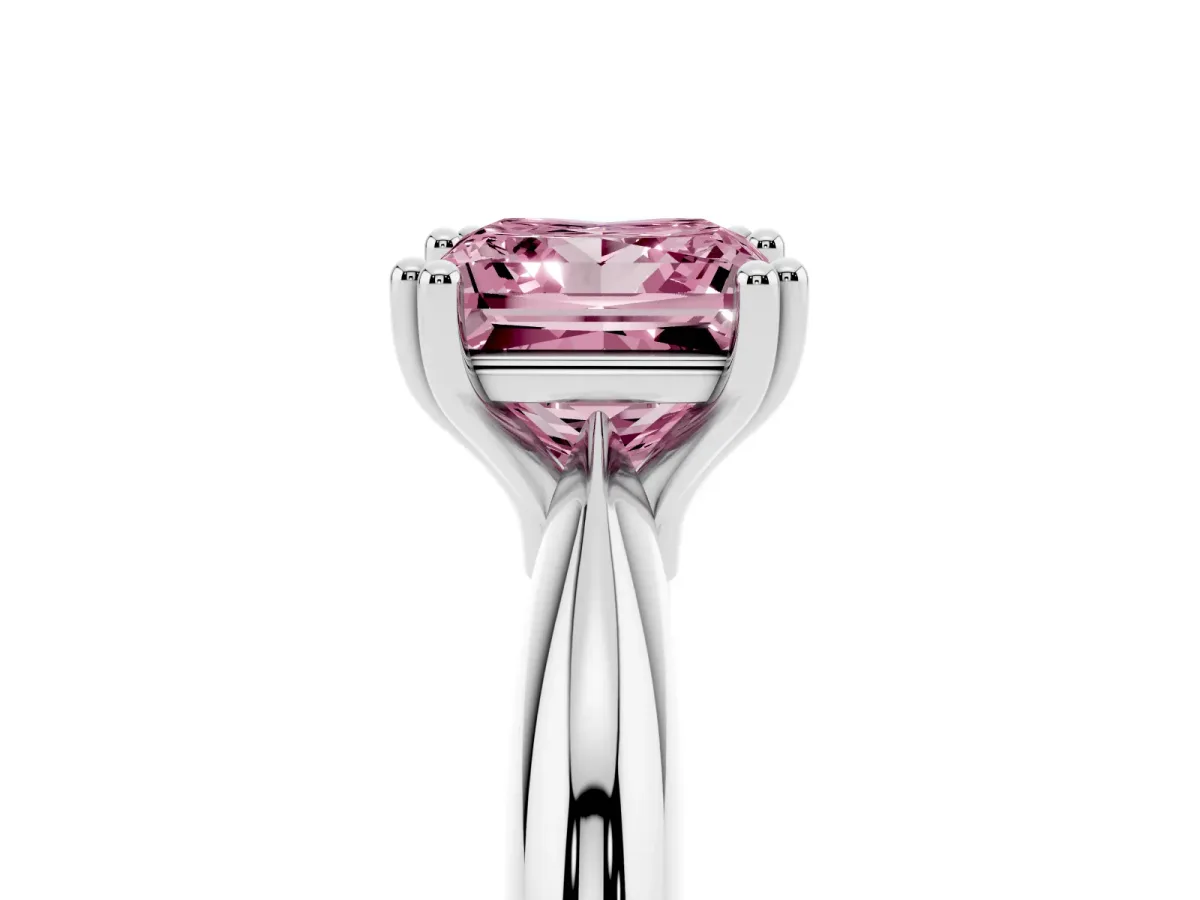 Fancy Pink Princess Cut Cut Solitaire Engagement Ring with Tapered Band and Four-Prong Setting Platinum
