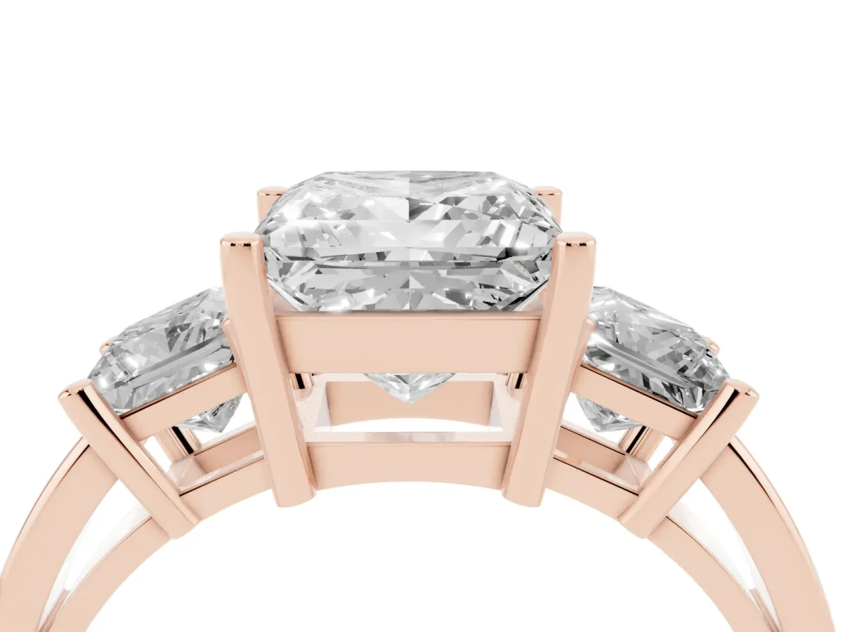 Three-Stone Princess Cut Cut Solitaire Ring with Prong Setting Rose gold