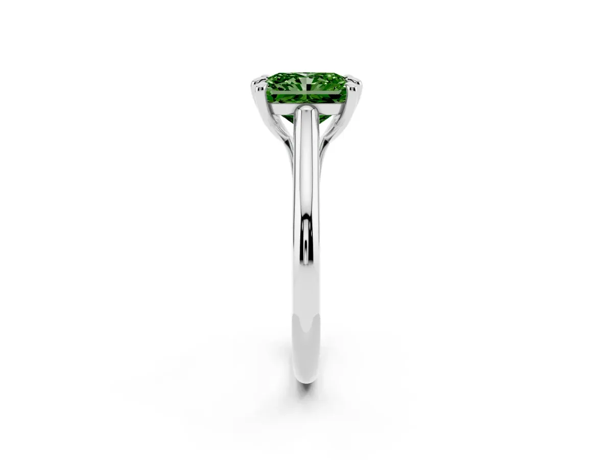 Fancy Green Radiant Cut Solitaire Engagement Ring with Six-Prong Setting and Classic Band Platinum