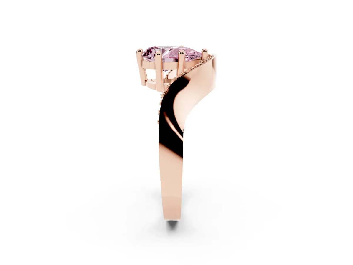 Fancy Pink Pear Cut Solitaire Diamond Engagement Ring with Pave Band and Four-Prong Setting Rose gold