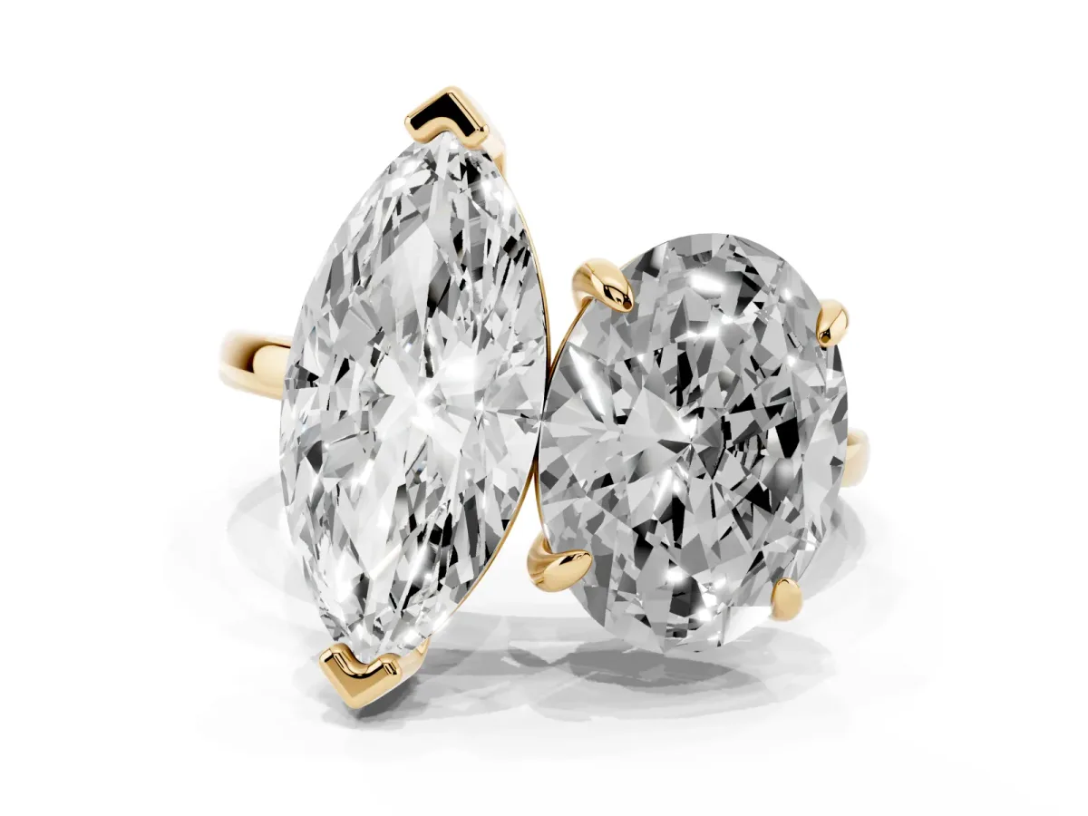 Oval and Marquise Toi Moi Ring with Prong Setting and Plain Band Yellow gold