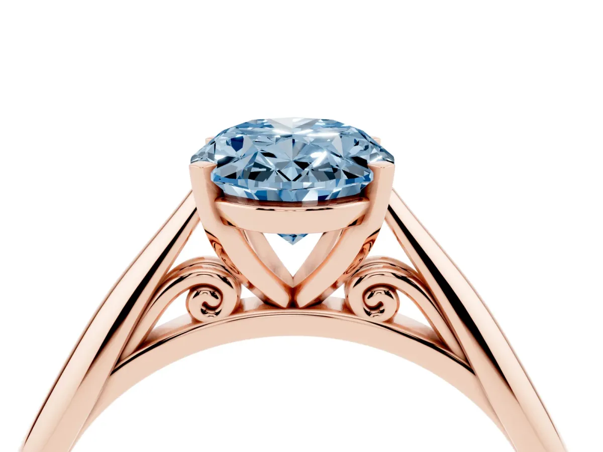 Fancy Blue Oval Cut Diamond Solitaire Engagement Ring with Cathedral Setting and Four-Prong Mount Rose gold