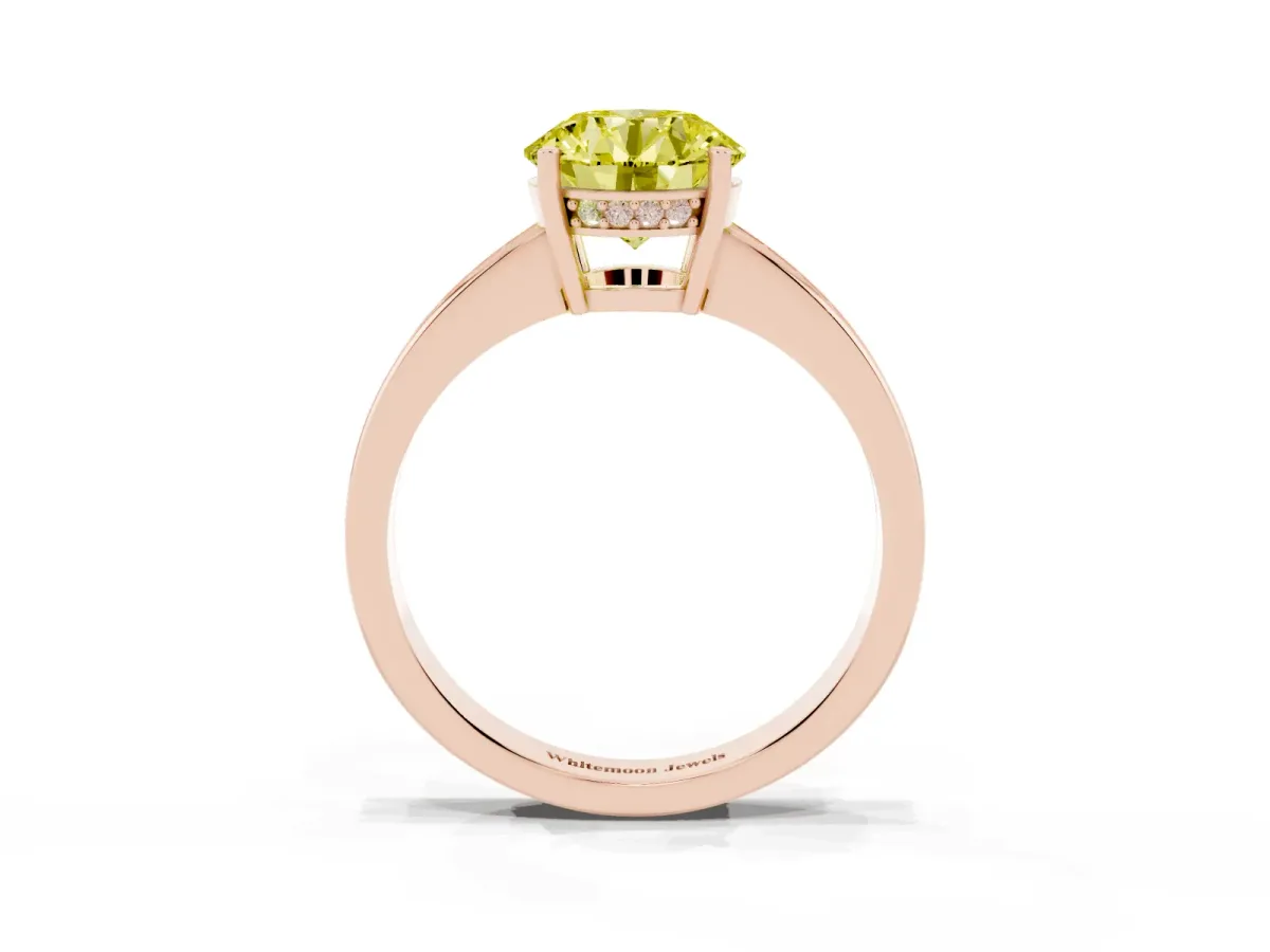 Fancy Yellow Round Cut Solitaire Pavé Band Prong Setting Ring Rose gold