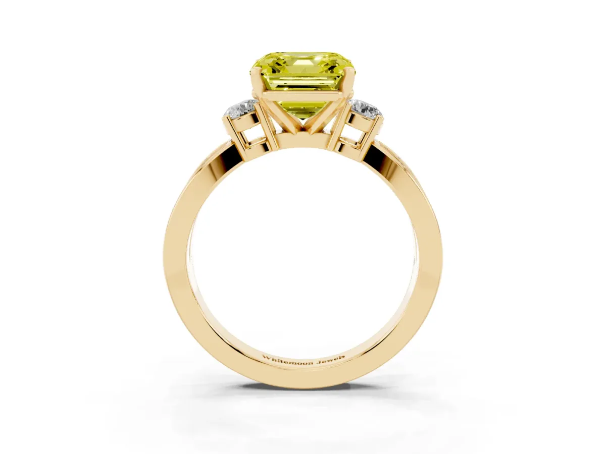 Fancy Yellow Three-Stone Asscher Cut Cut Diamond Twist Band with Prong Setting Yellow gold