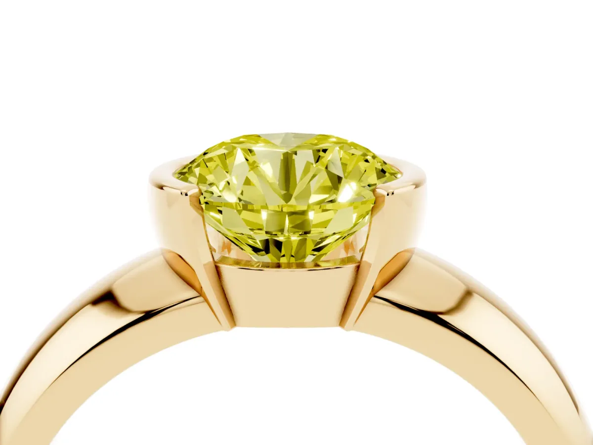Fancy Yellow Round Cut Solitaire Tension Set Diamond Ring with Wide Band Yellow gold
