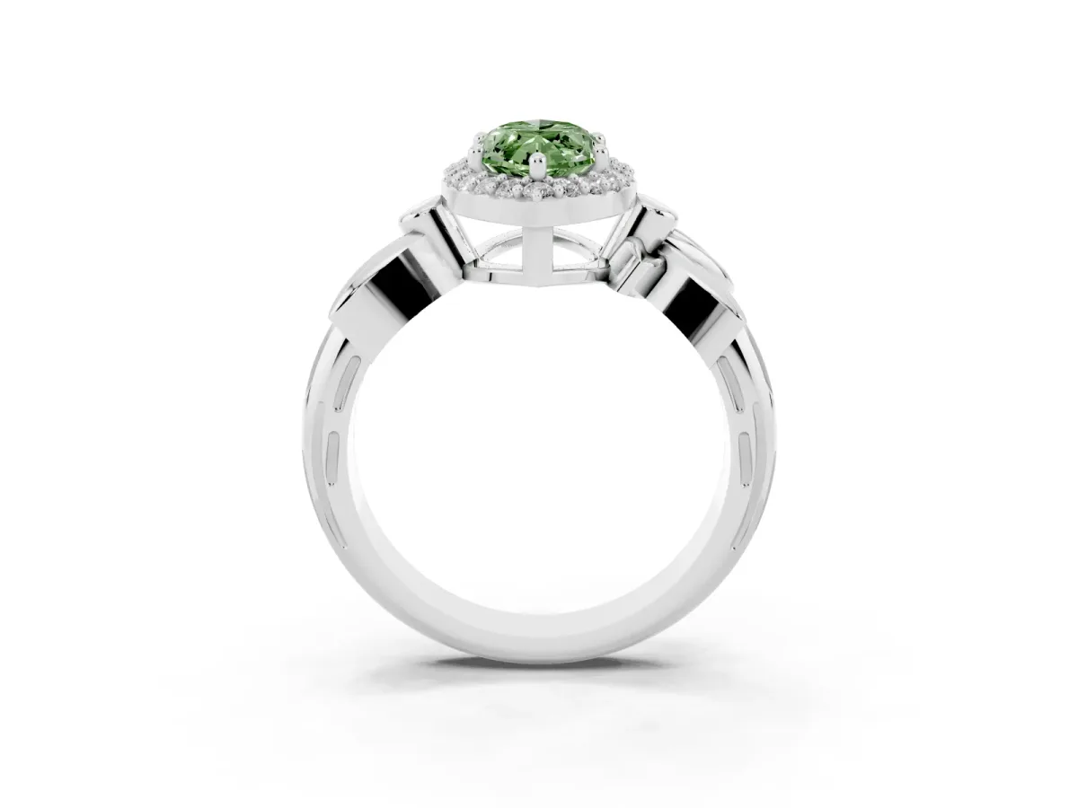 Fancy Green Marquise Cut Halo Diamond Floral Band with Four-Prong Setting White gold