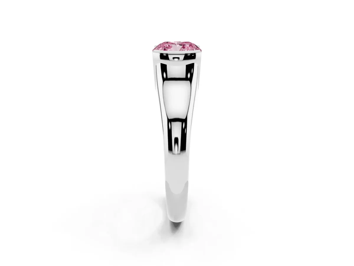 Fancy Pink Cushion Cut Solitaire Tension Set Diamond Ring with Split Shank Band Platinum