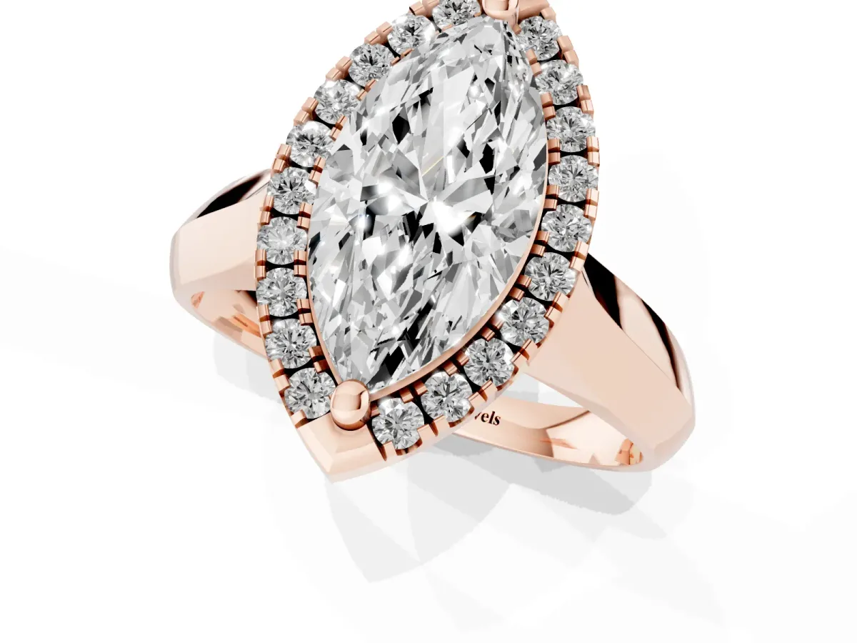 Marquise Cut Cut Halo Solitaire Engagement Ring with Square Band and Four-Prong Setting Rose gold