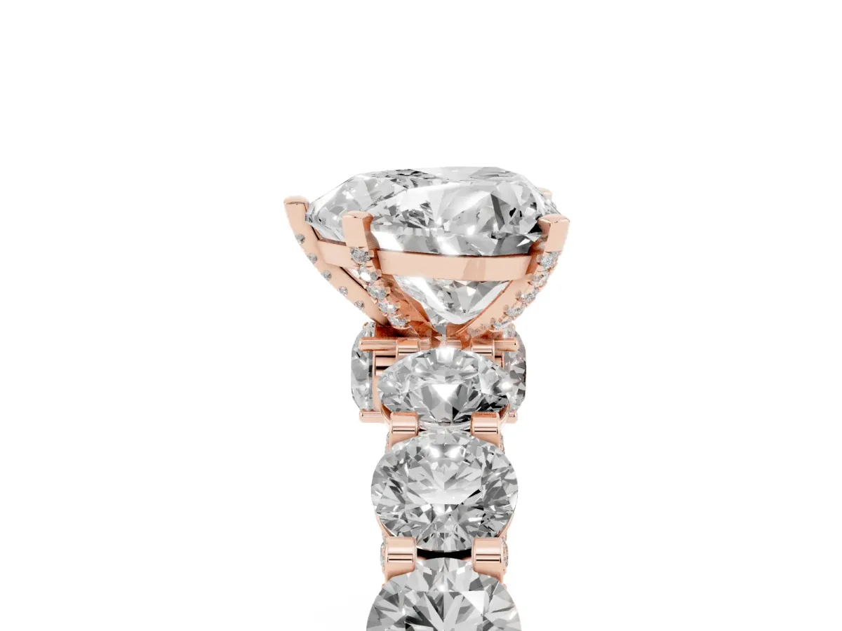 Heart Cut Diamond Side Stone Engagement Ring with Four-Prong Setting Rose gold