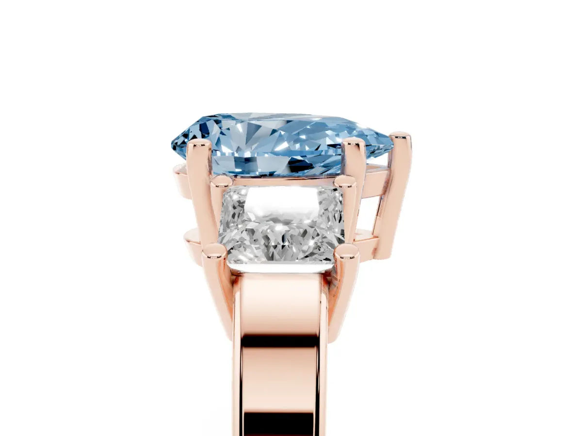 Fancy Blue Three-Stone Pear Cut Cut Solitaire Ring with Prong Setting Rose gold