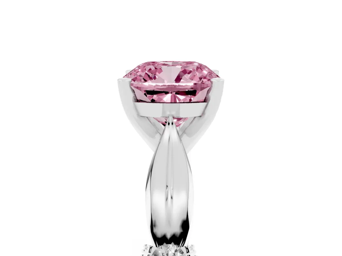 Fancy Pink Cushion Cut Solitaire Diamond Twisted Band with Four-Prong Setting Platinum